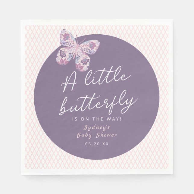 A Little Butterfly is on the Way Baby Shower Napkin (Front)