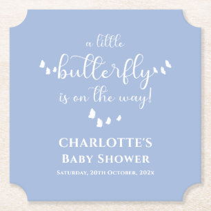 A Little Butterfly Is On The Way Baby Shower Paper Coaster