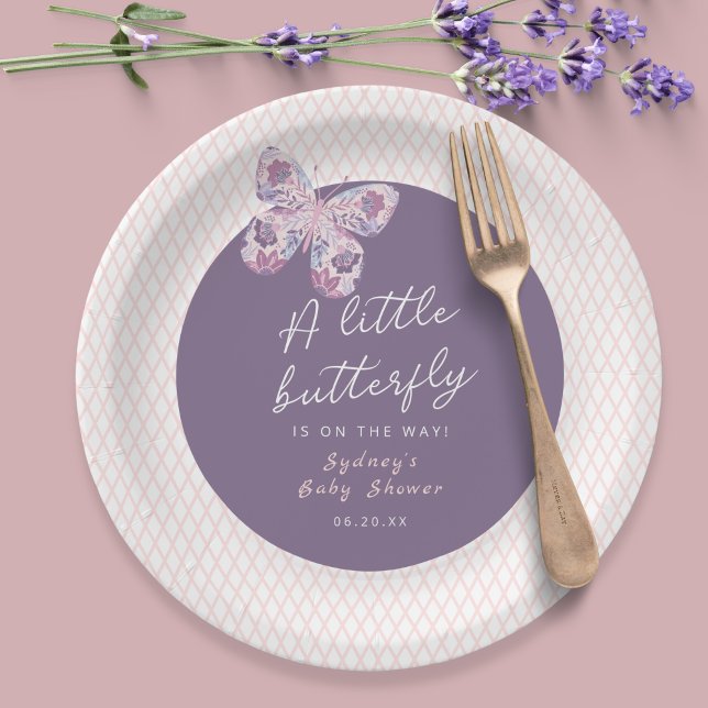 A Little Butterfly is on the Way Baby Shower  Paper Plate (Shown on a 9" round plate)