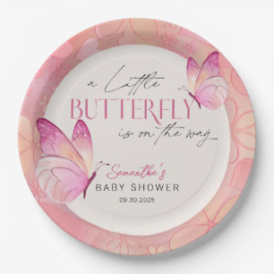 A Little Butterfly is on the Way Baby Shower Paper Plate