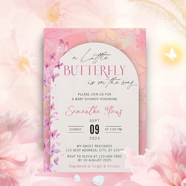 A Little Butterfly is on the Way Baby Shower Pink  Invitation (Creator Uploaded)