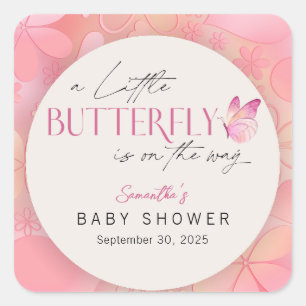 A Little Butterfly is on the Way Baby Shower Square Sticker