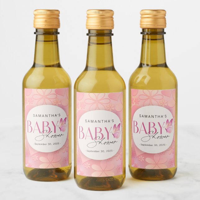 A Little Butterfly is on the Way Baby Shower Wine Label (Bottles)