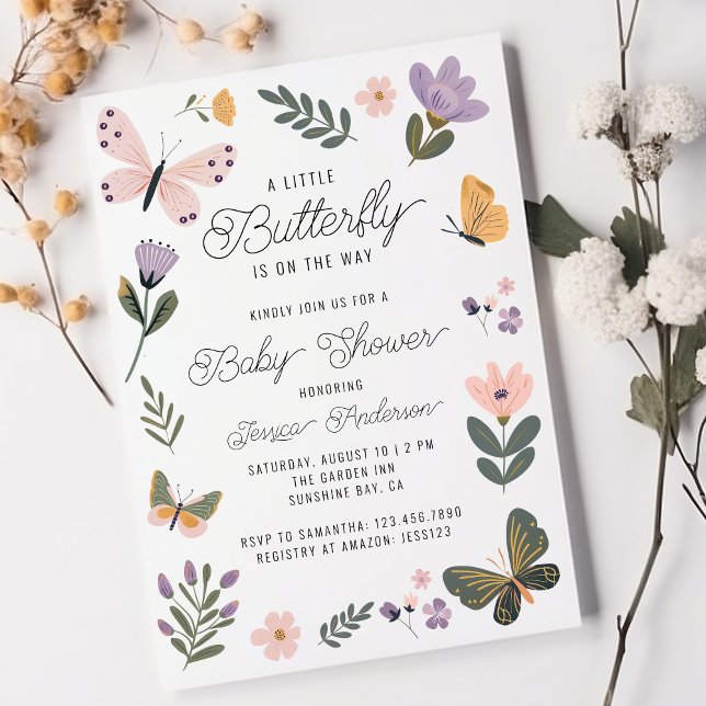A Little Butterfly Is On The Way Cute Baby Shower Invitation (Creator Uploaded)