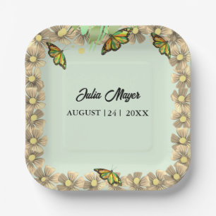 A Little Butterfly Is On The Way Floral Baby Paper Plate