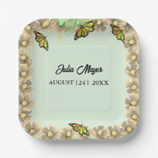 A Little Butterfly Is On The Way Floral Baby  Paper Plate