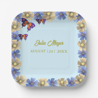 A Little Butterfly Is On The Way Floral Baby  Paper Plate
