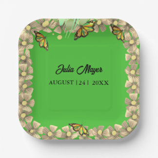 A Little Butterfly Is On The Way Floral Baby  Paper Plate