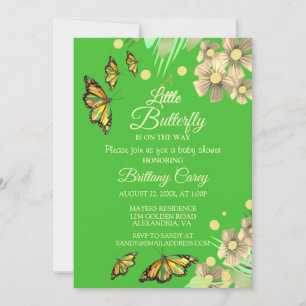 A Little Butterfly Is On The Way Floral Baby Showe Invitation