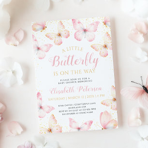 A Little Butterfly Is On The Way Pink Baby Shower Invitation