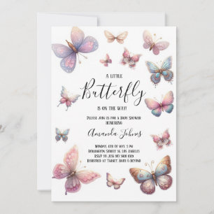 A Little Butterfly is on the way Pink Baby Shower Invitation
