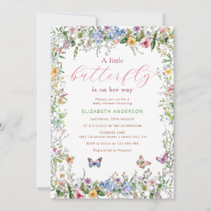 A little Butterfly is on the Way Pink Colorful Invitation