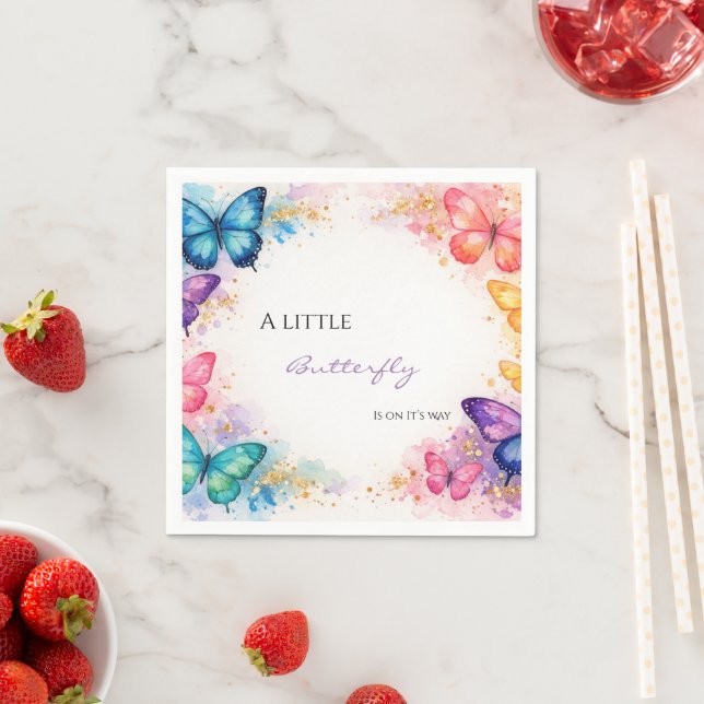 A Little Butterfly On It’s Way Glitter Baby Shower Napkin (Insitu)