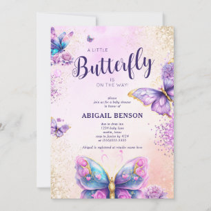 A Little Butterfly On Way Butterfly Baby Shower Invitation