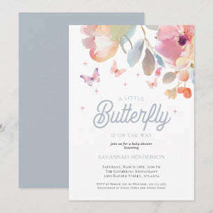 A Little Butterfly Pink Blue Floral Baby Shower Invitation
