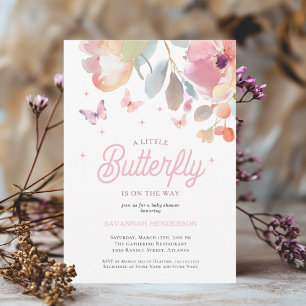 A Little Butterfly Pink Floral Baby Shower Invitation