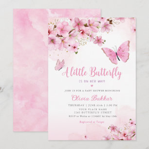 A Little Butterfly Pink Floral Girl Baby Shower Invitation
