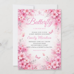 A little Butterfly Pink Floral Girl Baby Shower Invitation