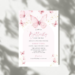 A Little Butterfly Pink Gold Baby Shower Invitation