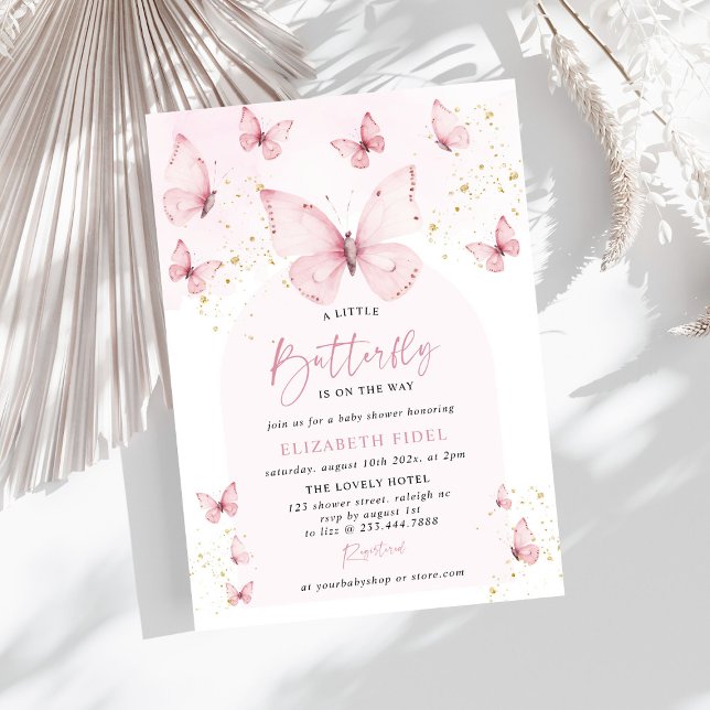 A Little Butterfly Pink Gold Baby Shower Invitation (Creator Uploaded)