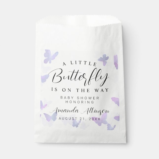 A Little Butterfly Purple Baby Shower Favour Bags (Front)