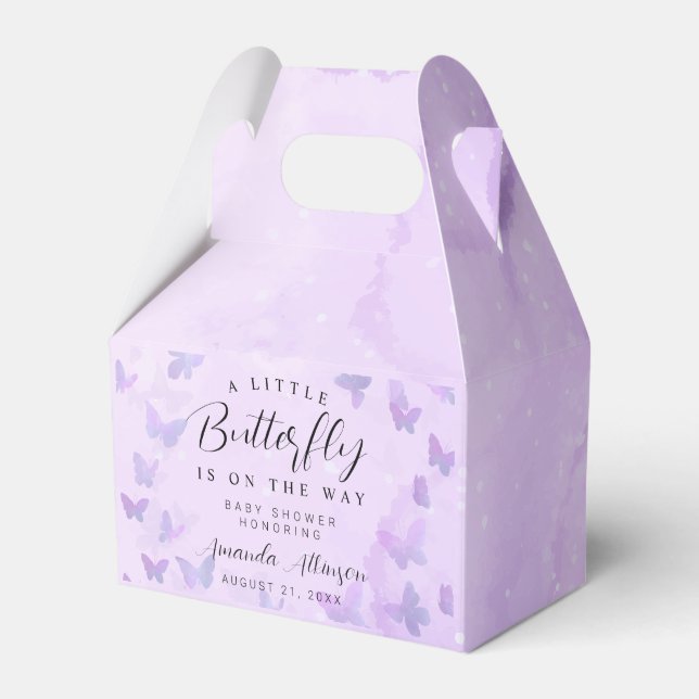 A Little Butterfly Purple Baby Shower Favour Box (Front Side)