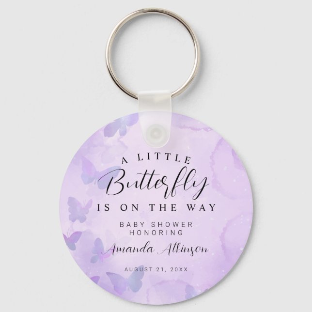 A Little Butterfly Purple Baby Shower Key Ring (Front)
