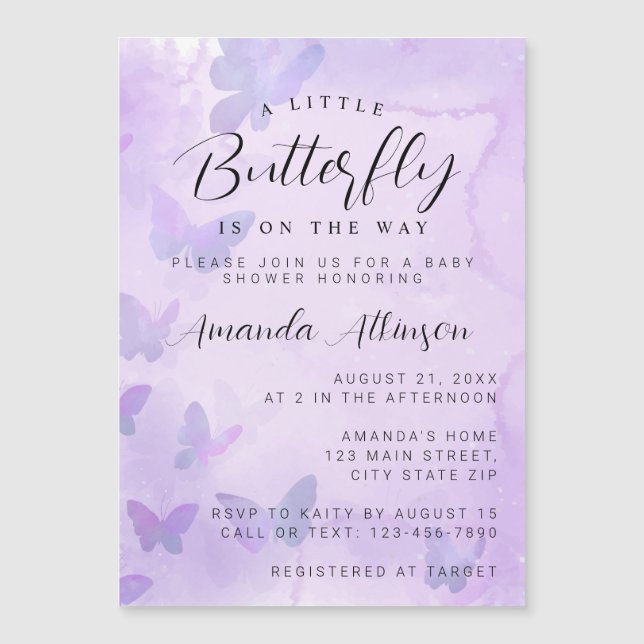 A Little Butterfly Purple Baby Shower Magnetic Invitation (Front)