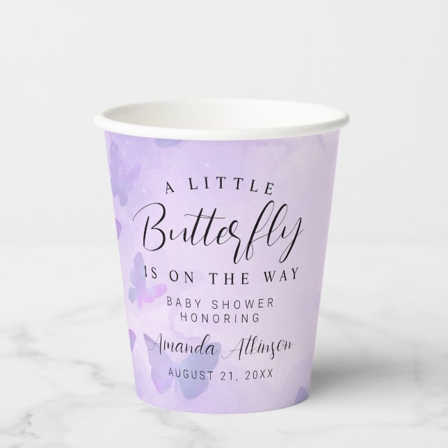 A Little Butterfly Purple Baby Shower Paper Cups (Front)
