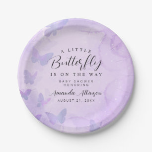 A Little Butterfly Purple Baby Shower Paper Plate