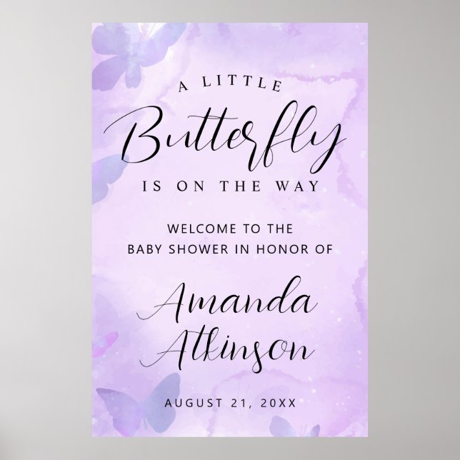 A Little Butterfly Purple Baby Shower Poster (Front)