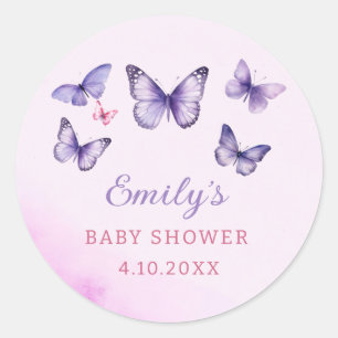 A Little Butterfly purple Girl Baby Shower Classic Round Sticker
