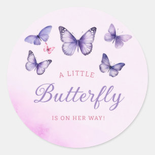 A Little Butterfly purple Girl Baby Shower Classic Round Sticker