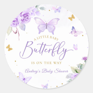 A Little Butterfly Purple Gold Floral Baby Shower Classic Round Sticker
