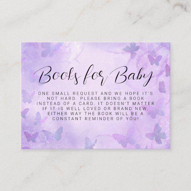 A Little Butterfly Purple Shower Books for Baby Enclosure Card (Front)