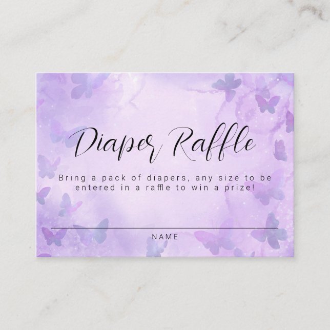 A Little Butterfly Purple Shower Diaper Raffle Enclosure Card (Front)