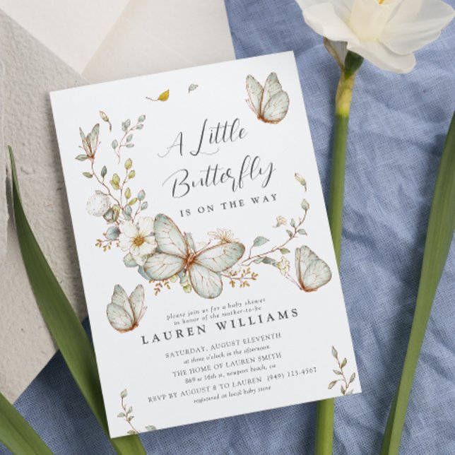 A Little Butterfly Rustic Watercolor Baby Shower Invitation (Flutter into joy with our 'Little Butterfly' Baby Shower Invite!)