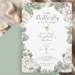 A Little Butterfly Sage Green Baby Shower Invitation