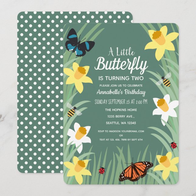 A Little Butterfly Spring Birthday Invitation (Front/Back)