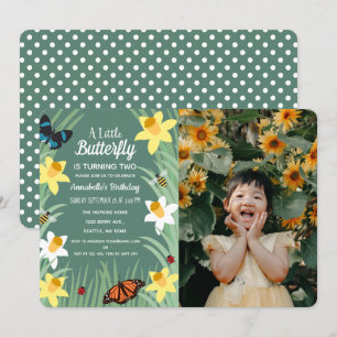 A Little Butterfly Spring Birthday Photo Invitation