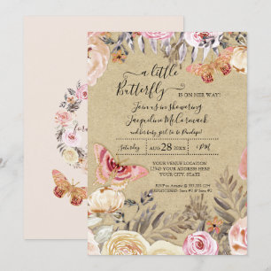A Little Butterfly Watercolor Blush Floral Baby Invitation