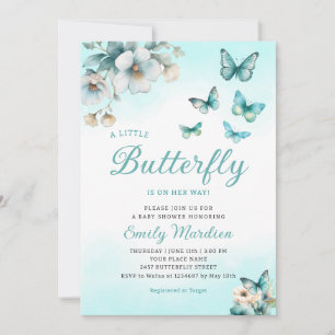 A Little Butterfly watercolor Floral Baby Shower Invitation