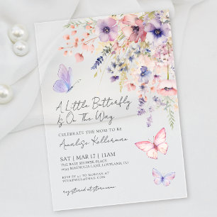 A Little Butterfly Wildflower Baby Shower Acrylic Invitations