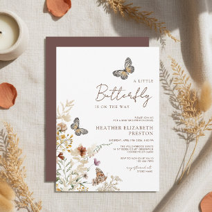 A Little Butterfly Wildflower Baby Shower Invitation