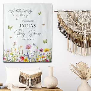 A Little Butterfly Wildflowers Baby Shower Welcome Tapestry