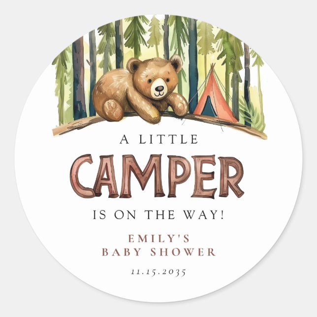 A Little Camper Forest Baby Shower Classic Round Sticker (Front)
