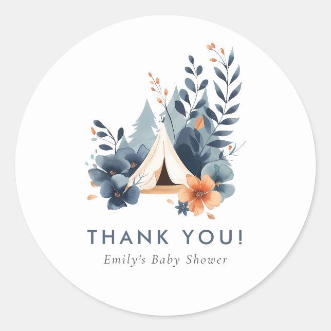 A Little Camper Forest Baby Shower Classic Round Sticker (Front)