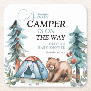 A Little Camper Forest Baby Shower Square Paper Coaster
