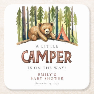 A Little Camper Forest Baby Shower Square Paper Coaster