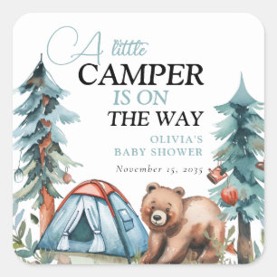 A Little Camper Forest Baby Shower Square Sticker